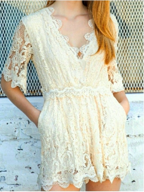 POL Pants - Last One! POL Lace Romper Gorgeous!  Deep V Neck Bell Sleeves